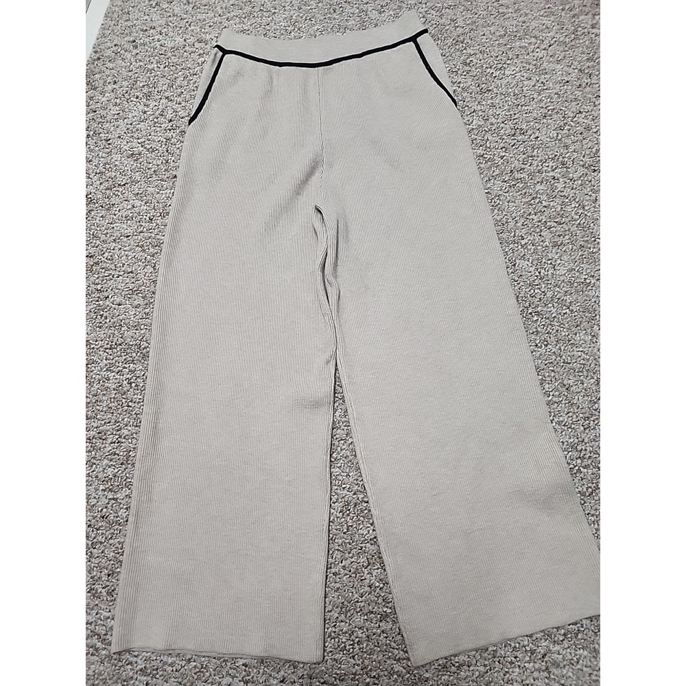 MOTF Beige Wide Leg Knit Lounge Pants Ribbed Cozy Wool Blend Large 30x29‎